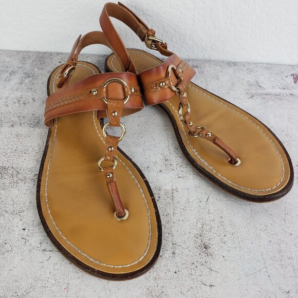 ALDO Brown Leather Flat Thong Sandals Slingback size US 9 EU 40 Boho Resortwear - Picture 5 of 11